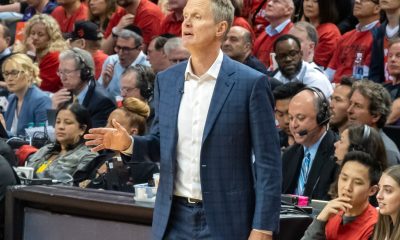 Golden State Warriors head coach Steve Kerr on the sidelines.
