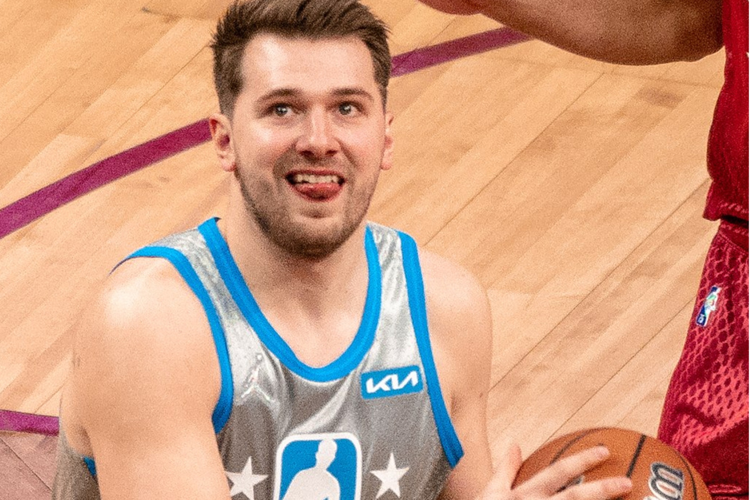 Los Angeles Lakers guard Luka Doncic reacts while playing.