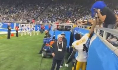 Pittsburgh Steelers WR DK Metcalf punches a Detroit Lions fan.