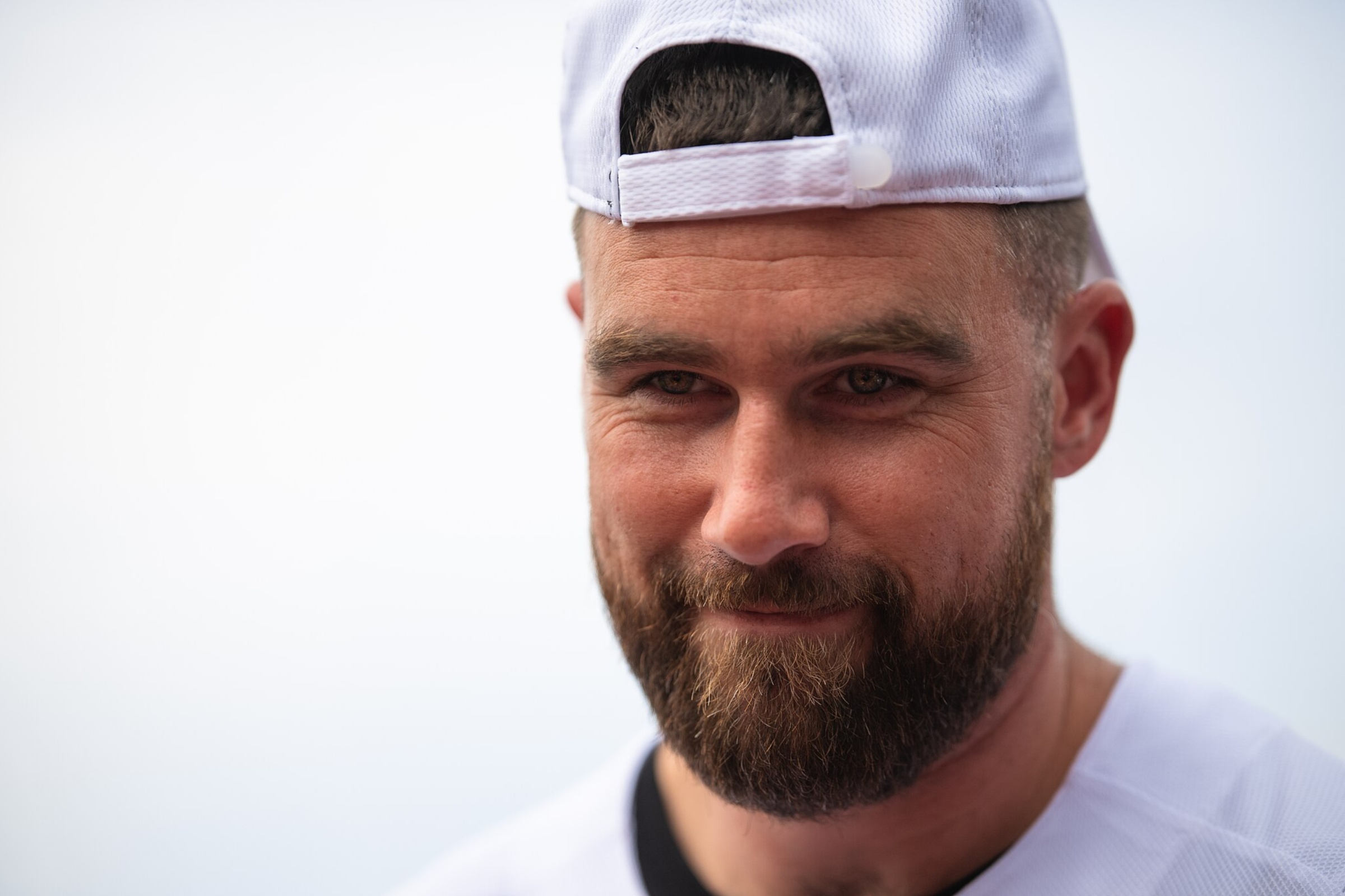 Kansas City Chiefs TE Travis Kelce as he looks on.