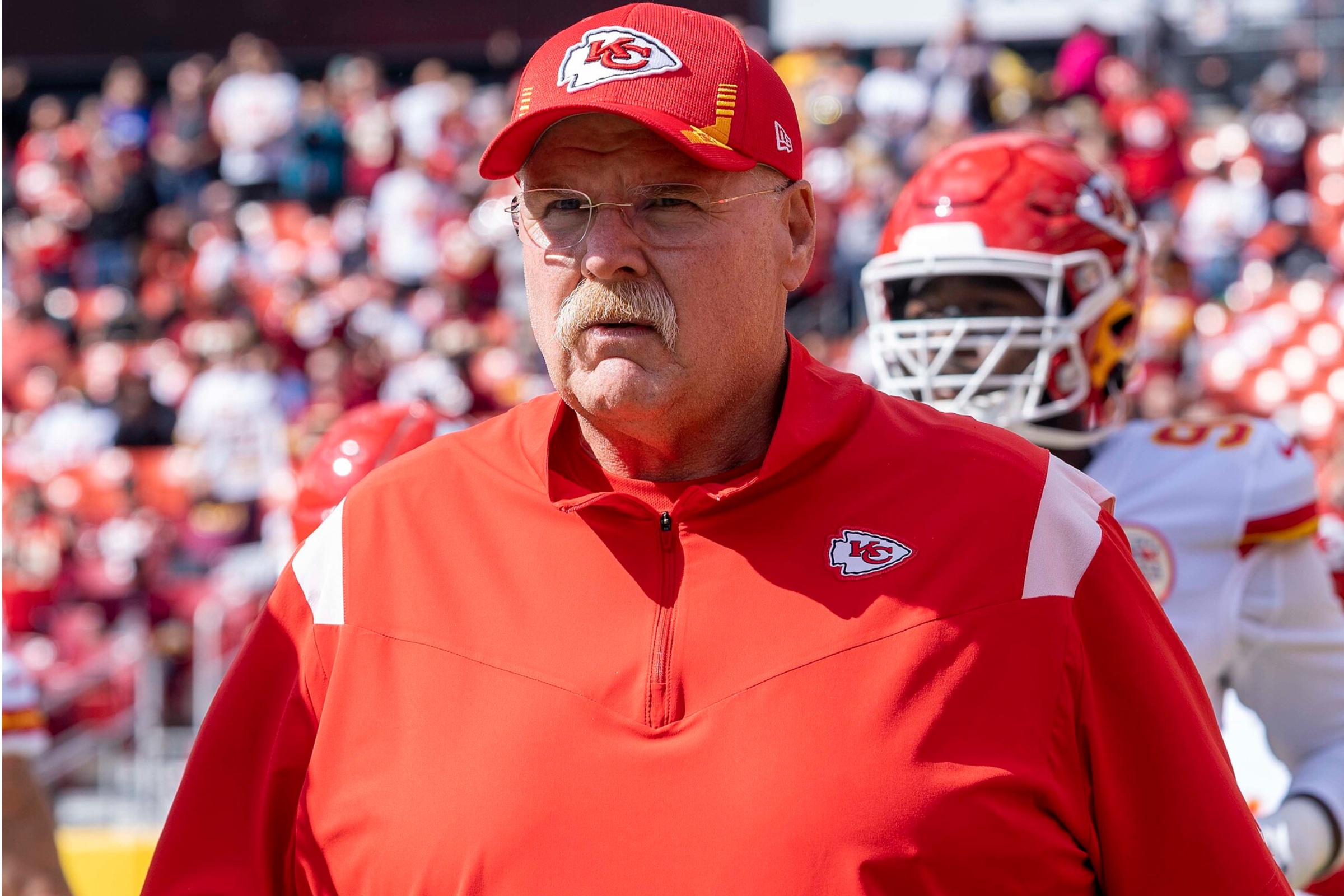 Kansas City Chiefs head coach Andy Reid looks on.