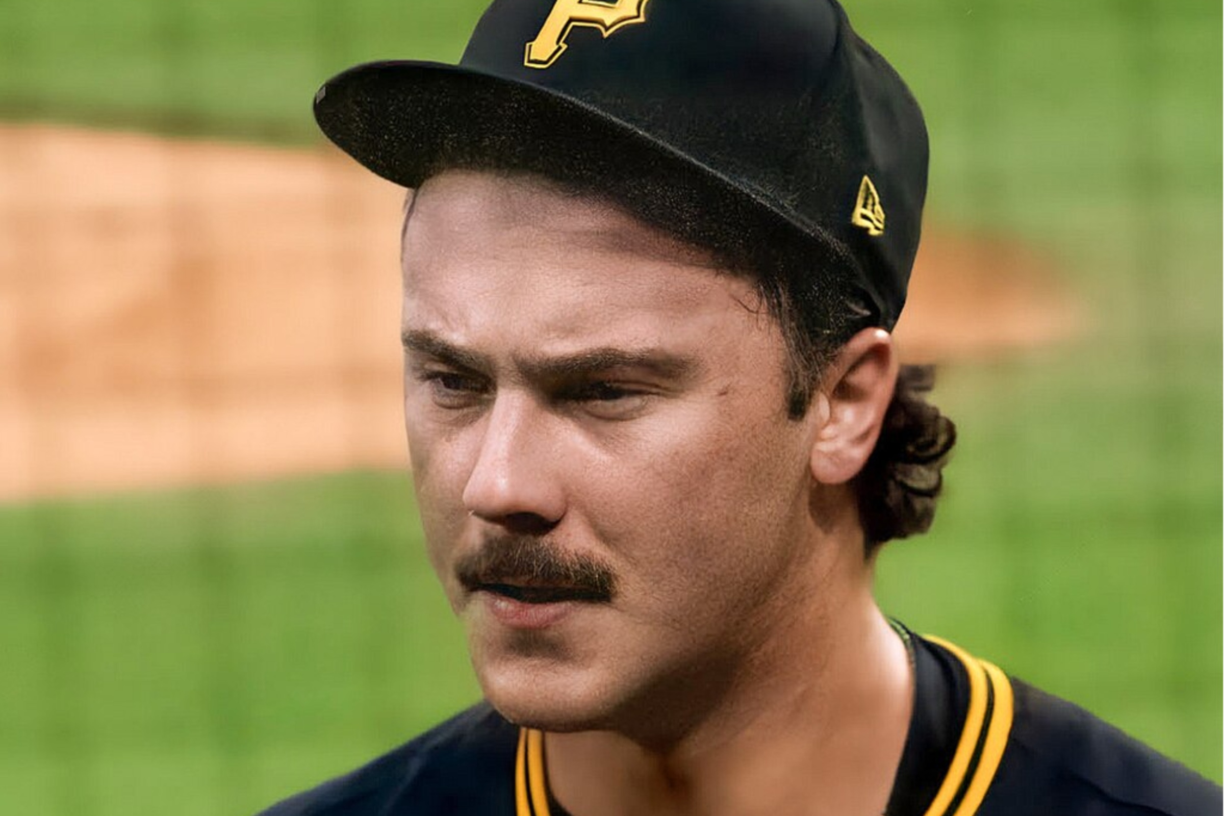 Pittsburgh Pirates star Paul Skenes looks on.