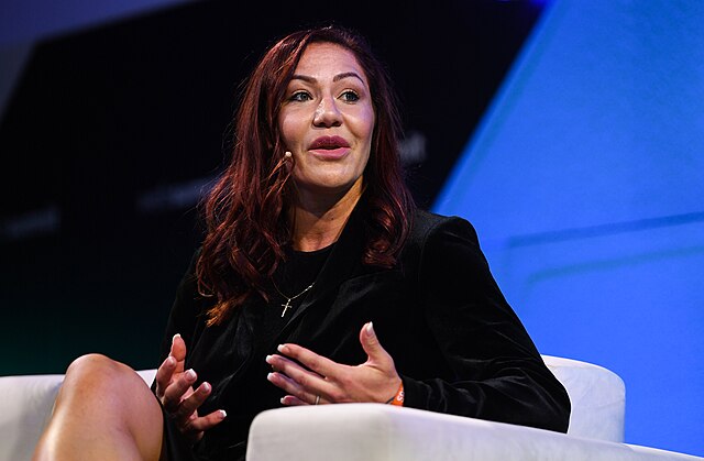 5 November 2019; Cris Cyborg, 3x MMA Champion, MMA fighter, on SportsTrade Stage during the opening day of Web Summit 2019 at the Altice Arena in Lisbon, Portugal. Photo by Stephen McCarthy/Web Summit via Sportsfile