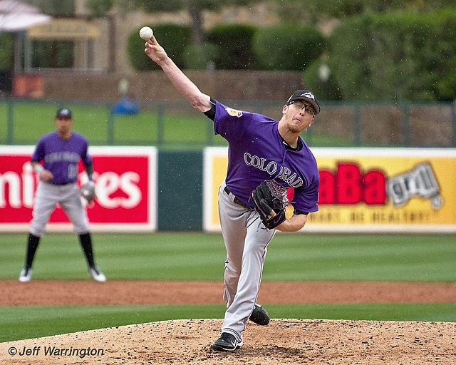 Jeff Hoffman pitching for the Colorado Rockies in 2017 Spring Training Camp.jpg. Photo credits: Wikimedia Commons