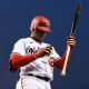 Washington Nationals right fielder Juan Soto (22) taking a swing during the 4th inning in a game against the Miami Marlins at Nationals Park in Washington D.C., April 26, 2022.
