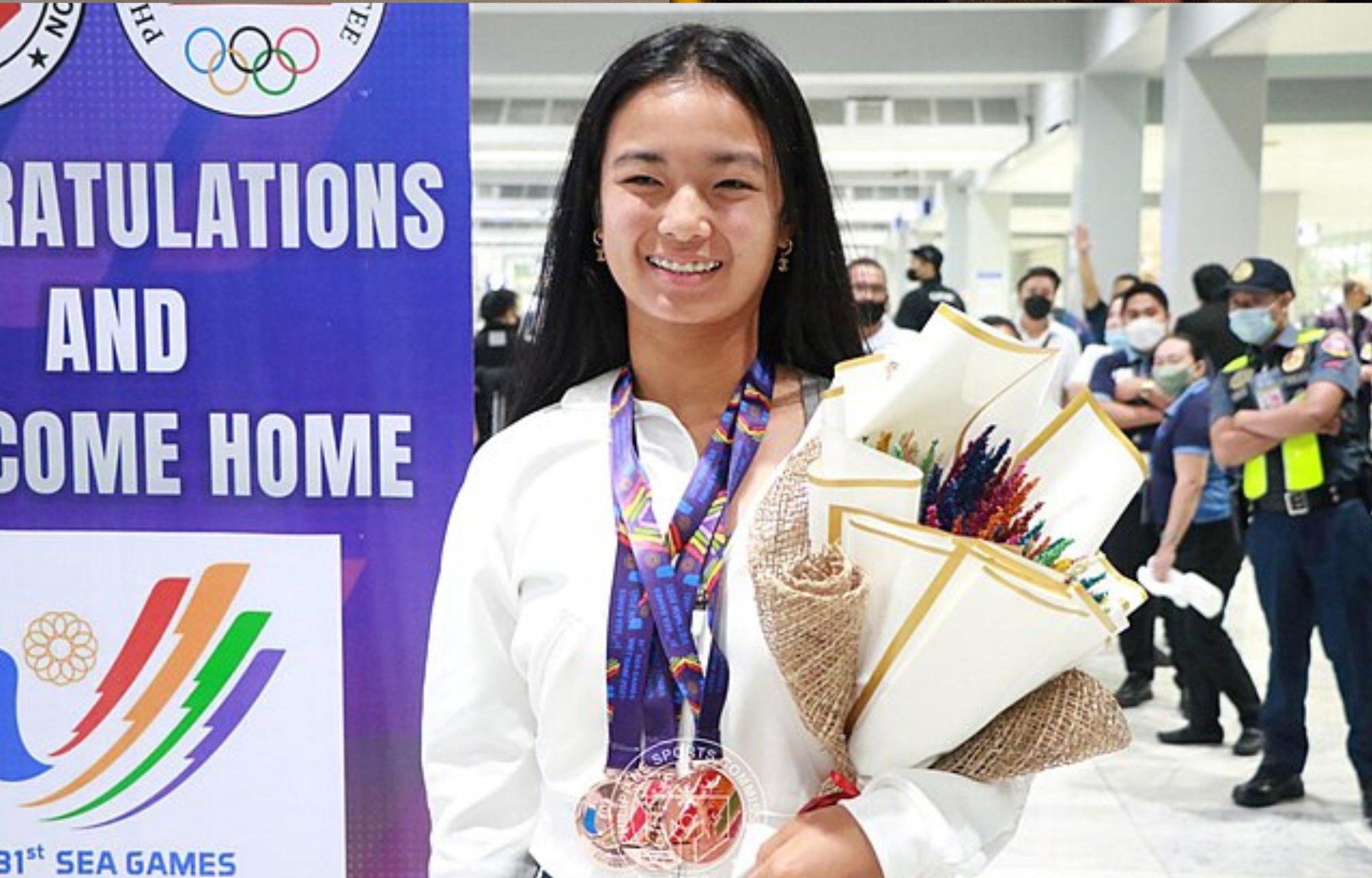 Filipino tennis player Alex Eala arrives in Manila from the 2021 Southeast Asian Games in Hanoi, Vietnam, on May 23, 2022, where she won three bronze medals in the competition's tennis tournaments. Photo credits: Wikimedia Commons